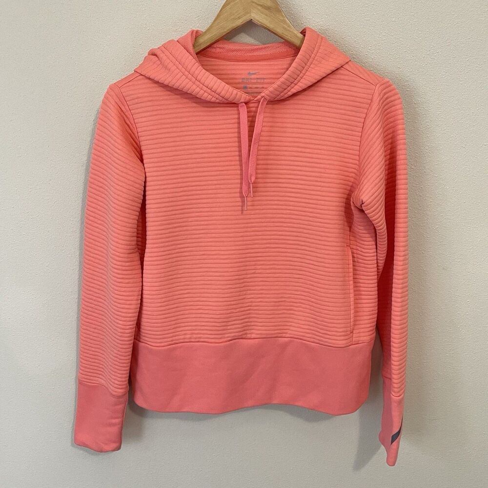 Nike Dri Fit Quilted Hoodie Womens XS Coral Training Pullover Sweatshirt Swoosh